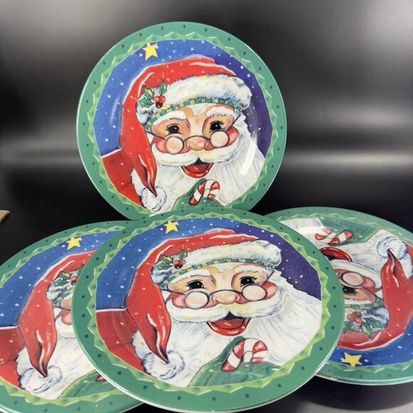 2006 Hobby Lobby Ceramic Round Dish Plate Set 4 Santa Claus Holiday Christmas - Picture 8 of 16